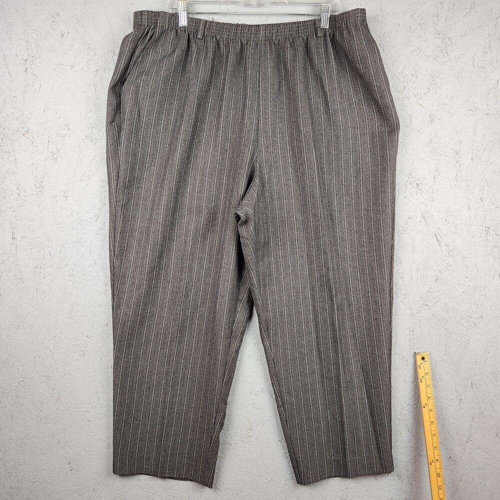 Vintage Alfred Dunner Pants Womens 22W Gray Pinstripe Pull On Plus Size USA 90s